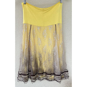 VTG Y2K MYF Italy Burnt Yellow Mesh Lace Skirt Small Renfaire Fairy Grunge
